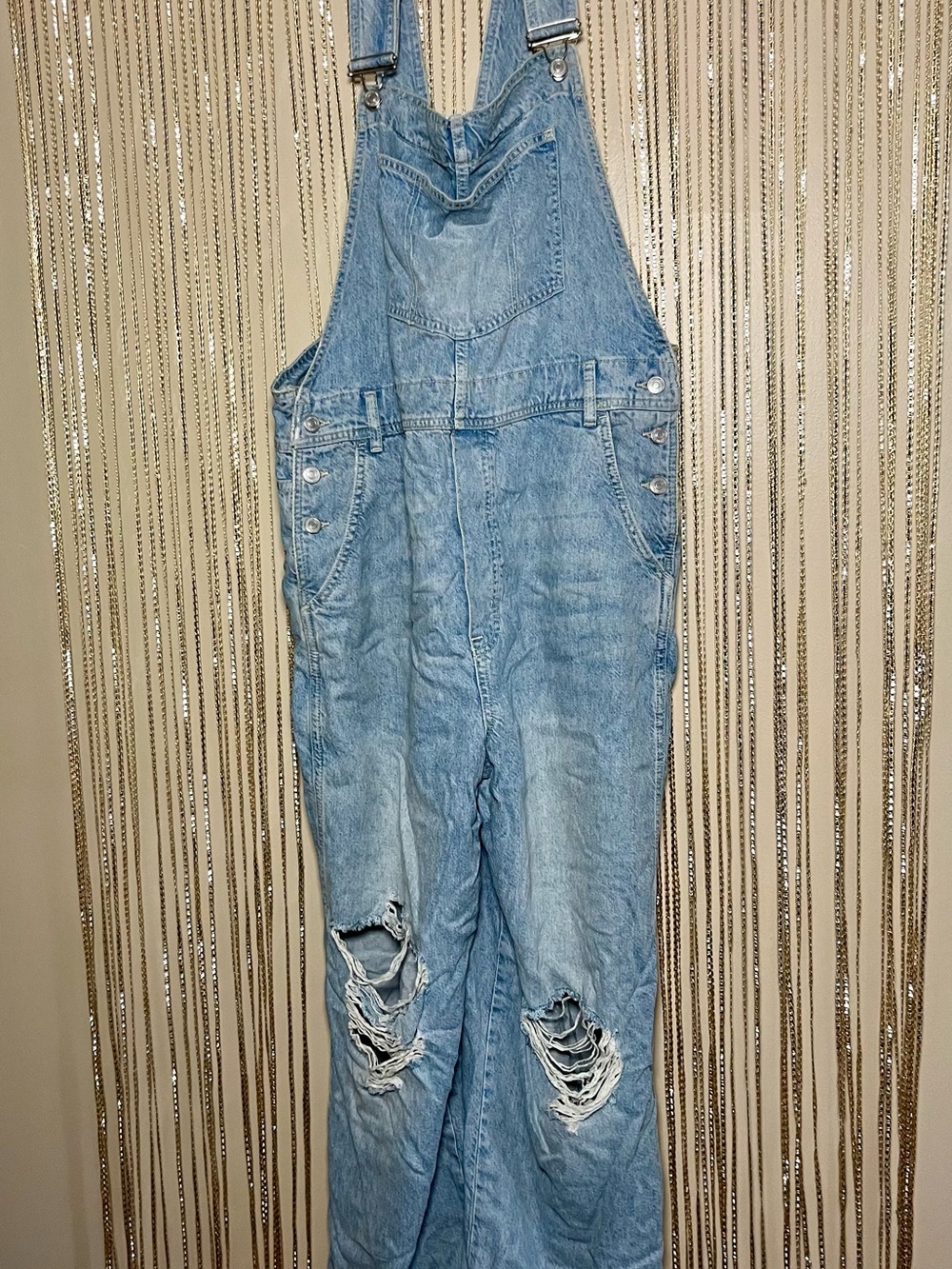 Light Wash Distressed Denim Overalls
